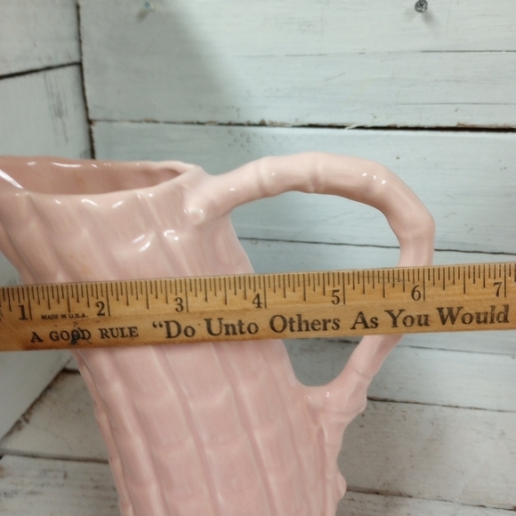 Vintage Pink Bamboo Style Handled Pitcher, Numbered and Made in USA, MCM - Picture 9 of 10